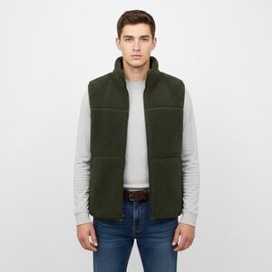 Bass Outdoor Men Medium Sherpa Fleece Vest Forest Night Full-Zip Outdoor (NWT)